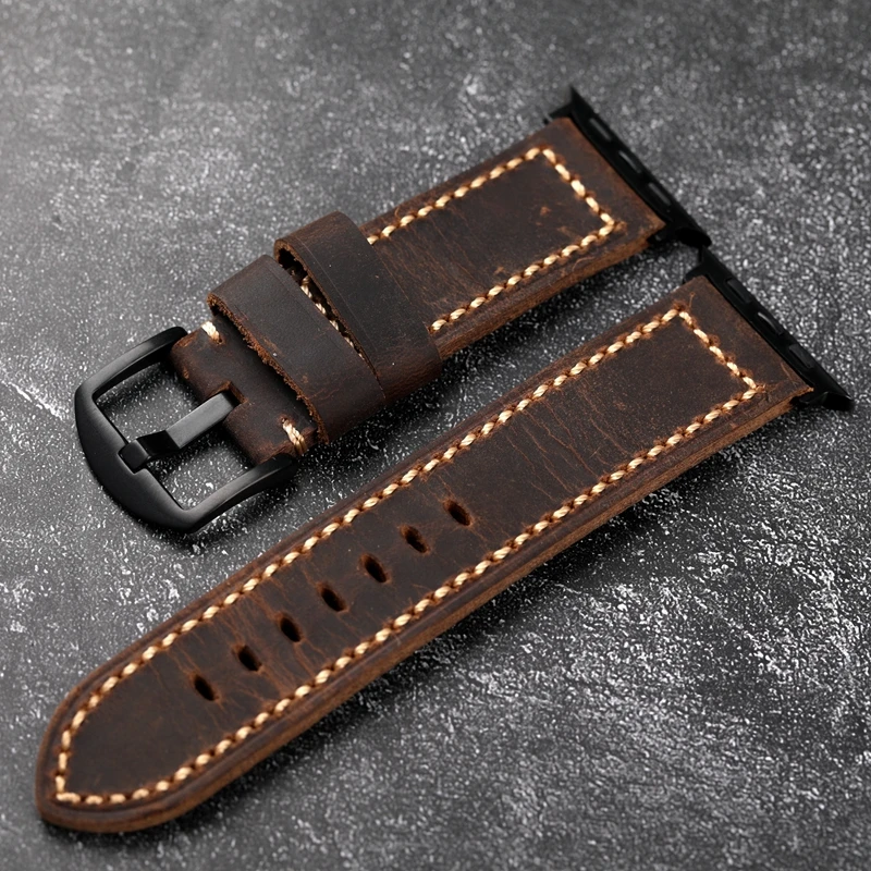 수제 이탈리아 소가죽 시계 밴드, 애플 워치 49mm 45mm, iwatch8 울트라 라이트 브라운 송아지 남성용 가죽 스트랩, 두꺼운