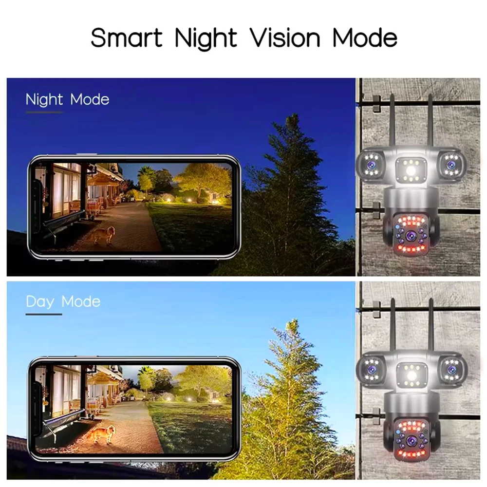 V380pro 6MP WiFi Outdoor PTZ Security Camera 3-Lens IP66 Waterproof Motion Detection Alarm Home Surveillance 4