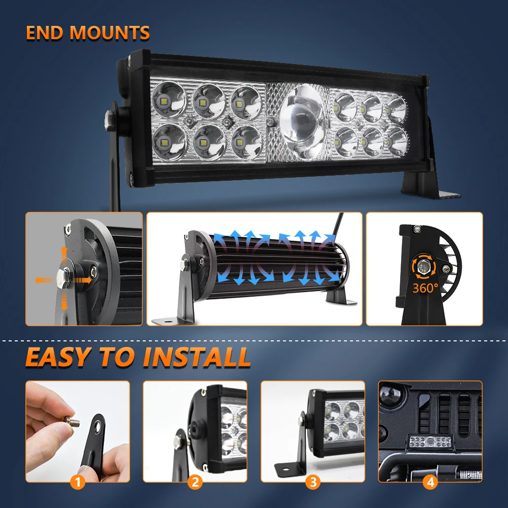 Auto LED Spotlights Work Light Bar White Yellow Flash 120w for Off Road 12V 24V