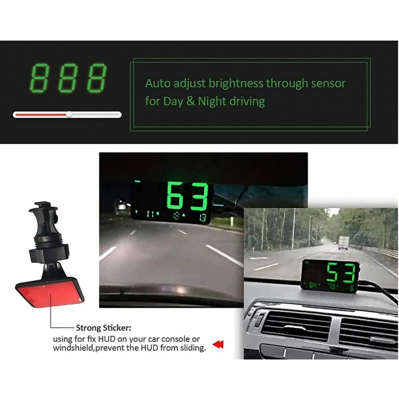 ڵ HUD  ÷,  GPS ӵ, MPH/KMH ӵ ,  Ƿ 溸, 4.5 ġ LED ũ