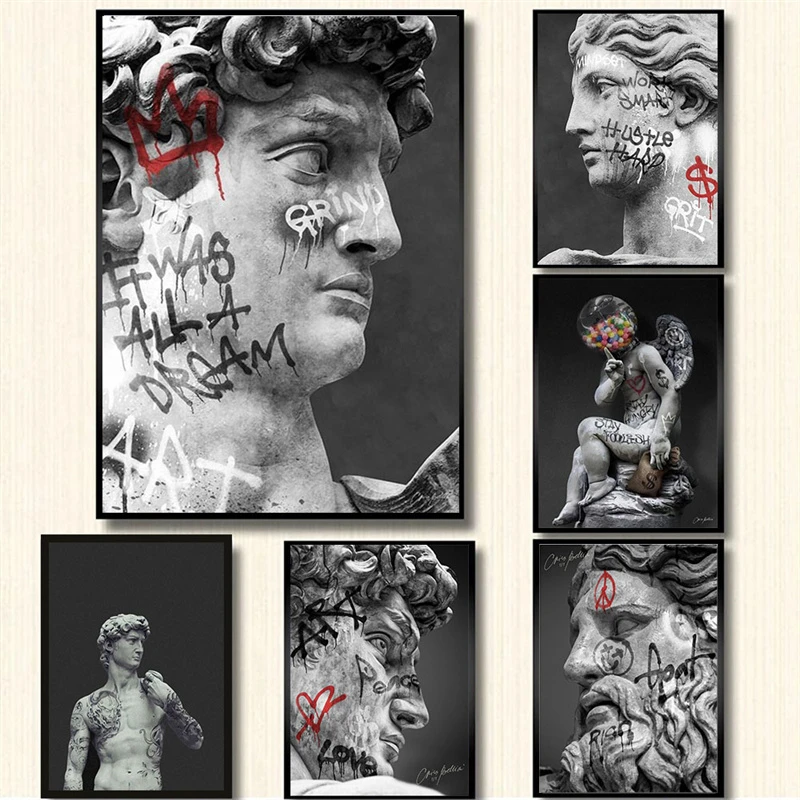 Statue Of David Graffiti Art Canvas Painting David Head Sculpture
