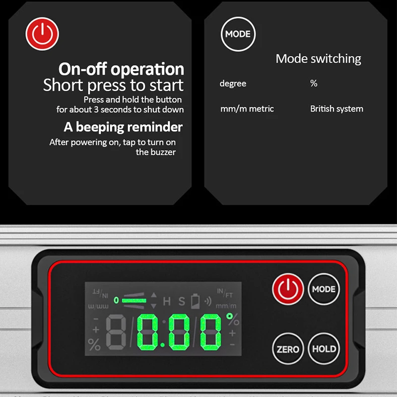 디지털 각도기 0-90 °   20-50cm 전자 수평계, 수평 각도 측정기, LED 디스플레이가 있는 자석식 알루미늄 합금