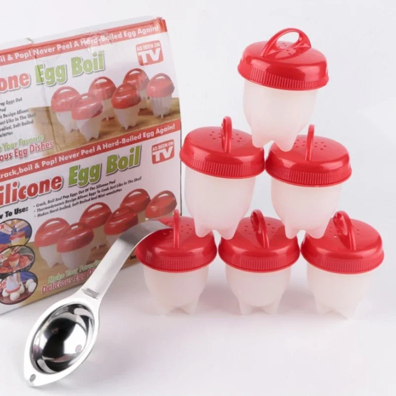 6pcs/set Egg Cooker Flexible Silicone Kitchen Boiled Pack Egg Poachers Separator Steamer Mold Cup Cooking Gadgets Tool egg cooker