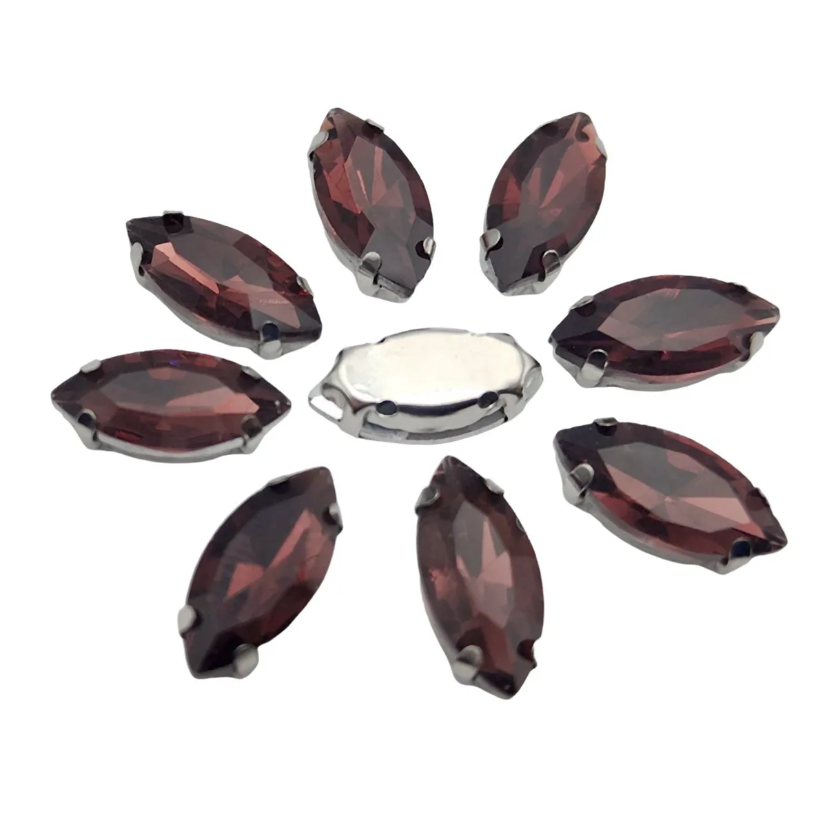 Elegant Marquise Sew-On Rhinestone Crystals with Silver Metal Base