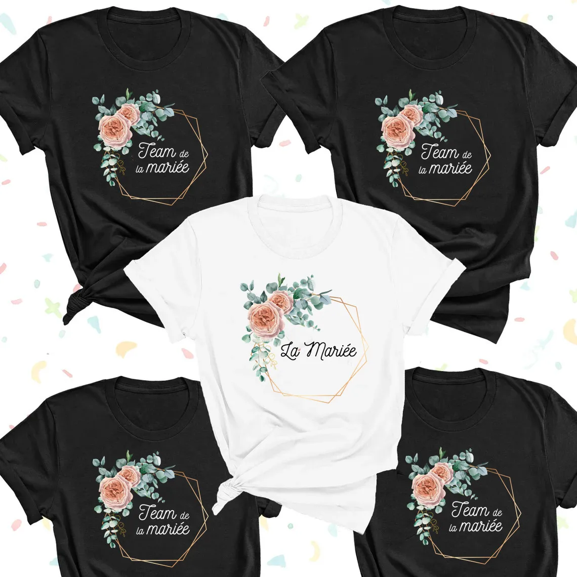 

Wedding Party Team Bride Bachelorette La Mariee French Casual O-collar Short Sleeved T-shirt Girl Wreath Women Evjf Tee Shirt
