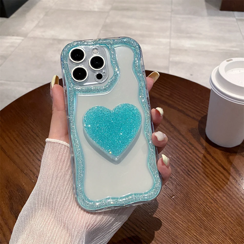 Coque téléphone cœur pailletée avec support pour iphone pro max_voghion.com