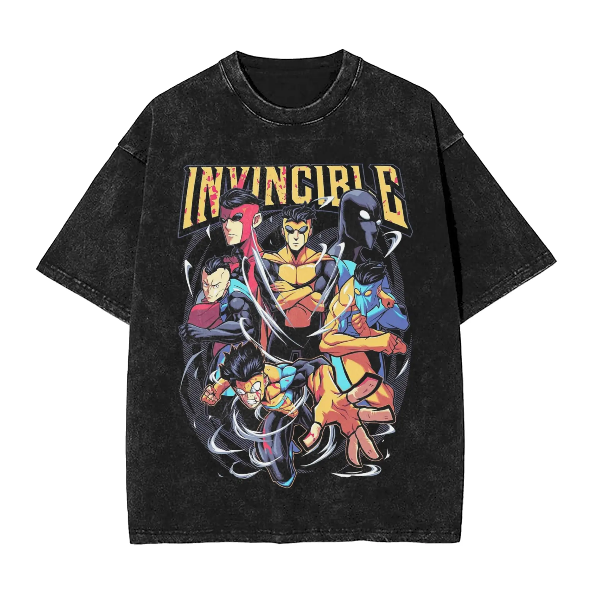 Invincible Cartoon Comic Washed Streetwear HipHop Oversized T-Shirt