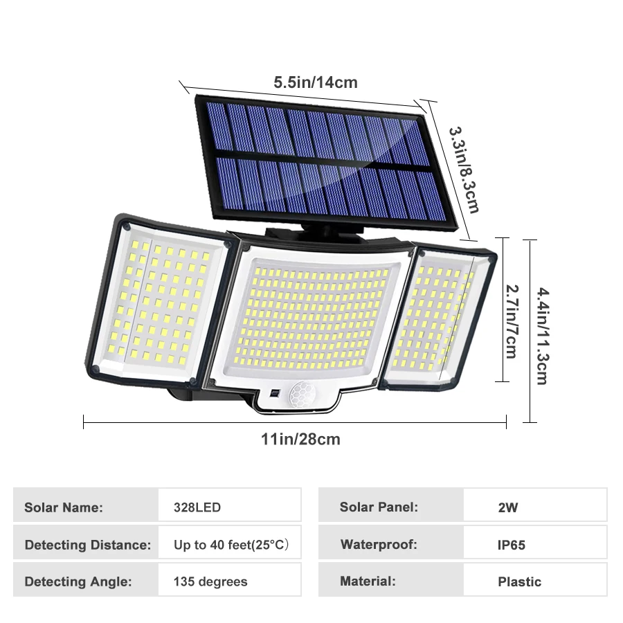 Outdoor PIR Motion Sensor Lâmpada de parede, LED Solar Lights, Waterproof Street Light com controle remoto, Iluminação do jardim, 220, 328, IP65