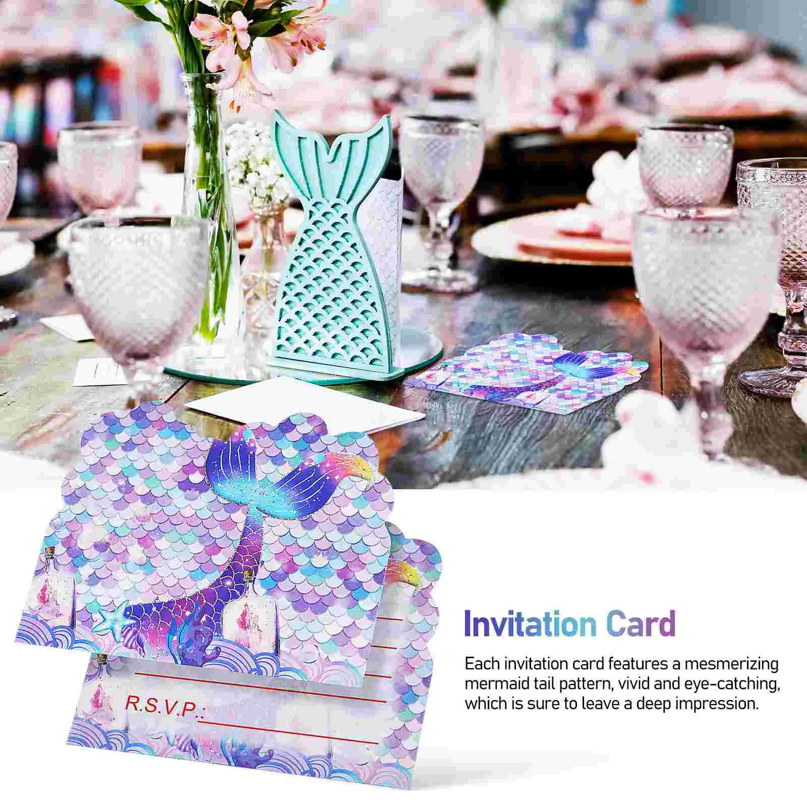30 Pcs Mermaid Party Invitations Fish Tail Princess Decorations for Birthday Paper Costume Greeting Cards