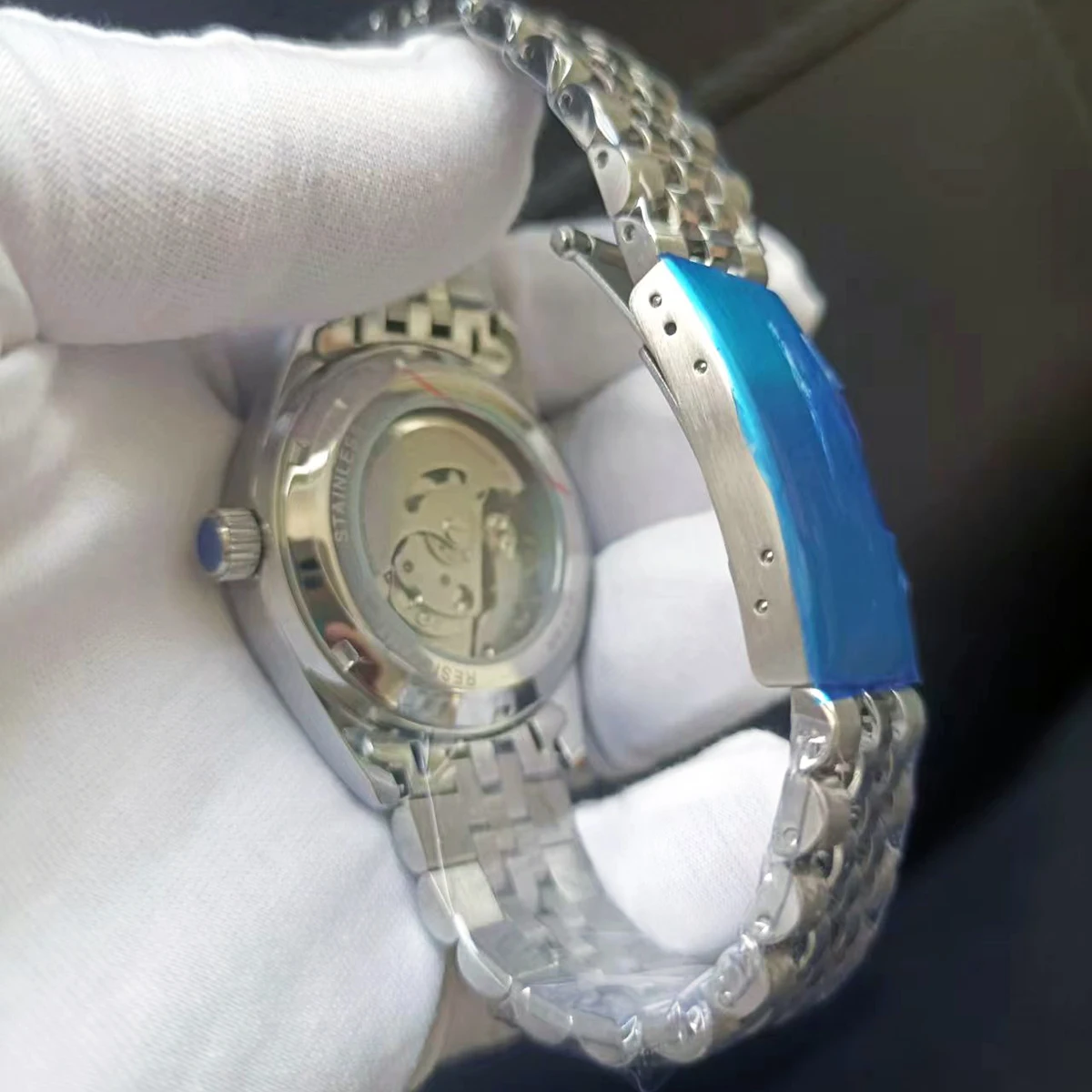 Baby Blue Arabic Watches Unisex Steel Watchband Mechanical Wristwatch Waterproof images - 6