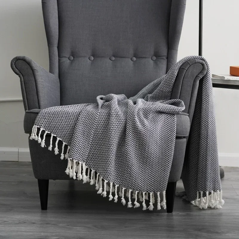 Cotton Blanket Cotton Herringbone Hitching Towel Scandinavian Blanket Sofa Decorative Blanket 2
