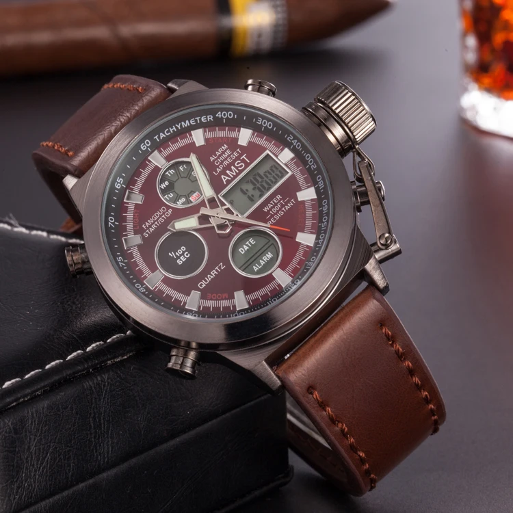AMST Sport Military Wrist Watch Men Watches Brand Male Watch For Men Clock Dual Display Wristwatch Army Outdoor Waterproof Watch
