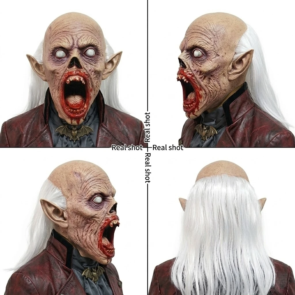 Masque Vampire Démon Ensanglanté à Cheveux Blancs – photo 4