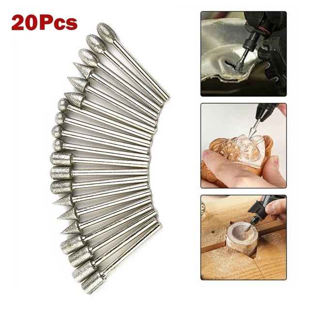 20Pcs Diamond Burr Bits Drill Bits Set Rotary Multi Dremel Tool Accessories  Kit