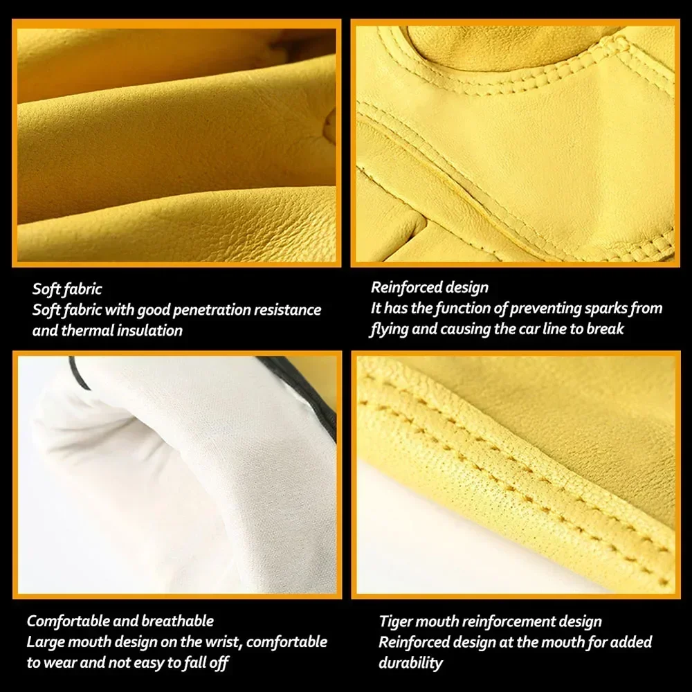 Leather Welding Gloves Heat-Resistant Protective Gloves Welder Breathable Car Repairing Garden Pruning Porter Anti-cutting Glove