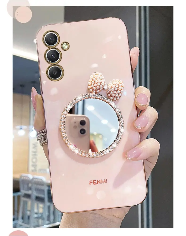 Make Up Mirror Diamond Bling Case Per Samsung Galaxy A34 A54 A21S A20S 5G A10 A10S A11 A12 A13 A14 A02 A03 Stand Cover