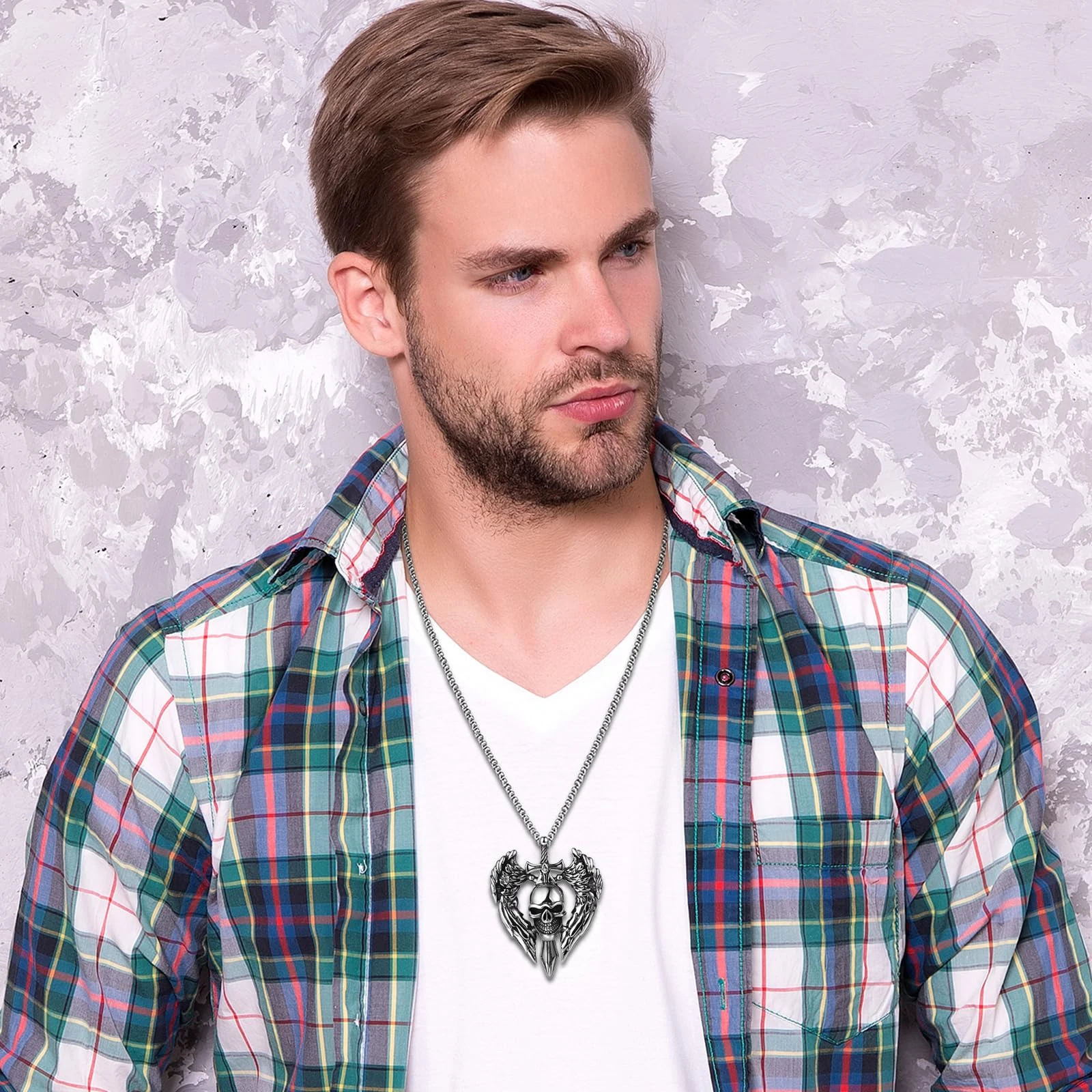 Cross necklace men's punk angel wings skull pendant jewelry Hip Hop rock  accessories best gifts for parties and holidays