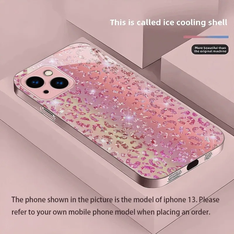 Shiny Pink Leopard Print Metallic Tempered Glass Phone Case