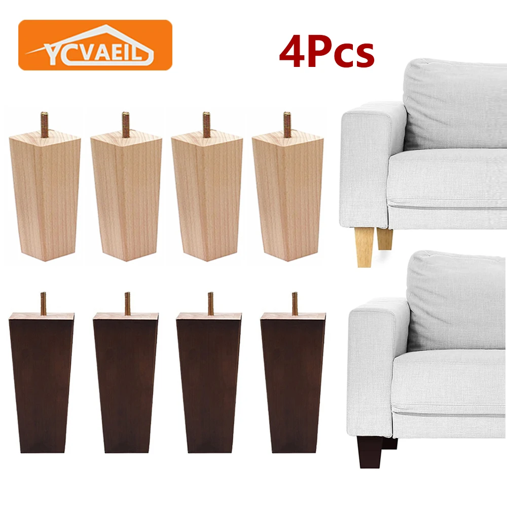 4Pcs Solid Wood Furniture Legs 10/12/15cm Square Wooden Sofa Legs for Chair Bed Cabinet Stool Coffee Table Replacement Feet