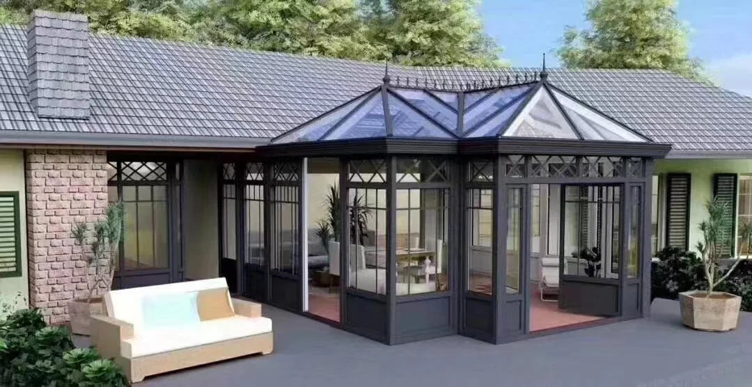 Villa Outdoor Aluminum glass garden house Veranda four Season Sunroom double Glass Aluminum