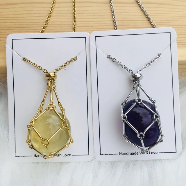 Interchangeable Crystal Cage Gemstone Pendant Necklace For Women