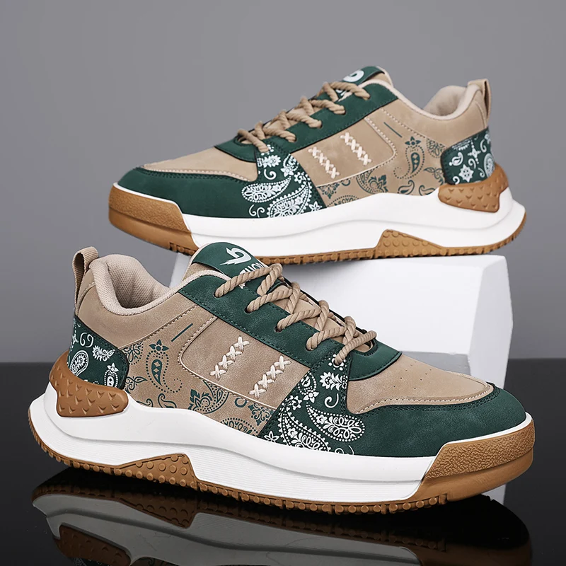 

Hot Sale Fashion Green Printed Mens Casual Sneakers Breathable Platform Shoes Trainers Men Lace-up Low Sneakers Men Basket Homme