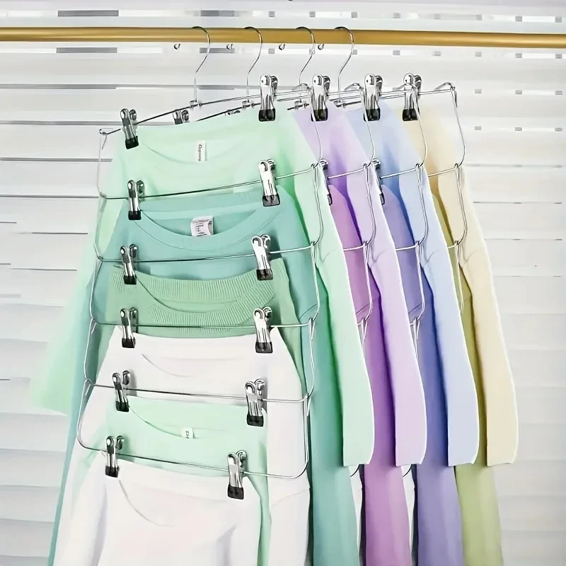 High Quality 6-Tier Metal Pants Hanger With Clips Space-Saving - Durable, Multi-Layer Storage For Skirts And Trousers, Black