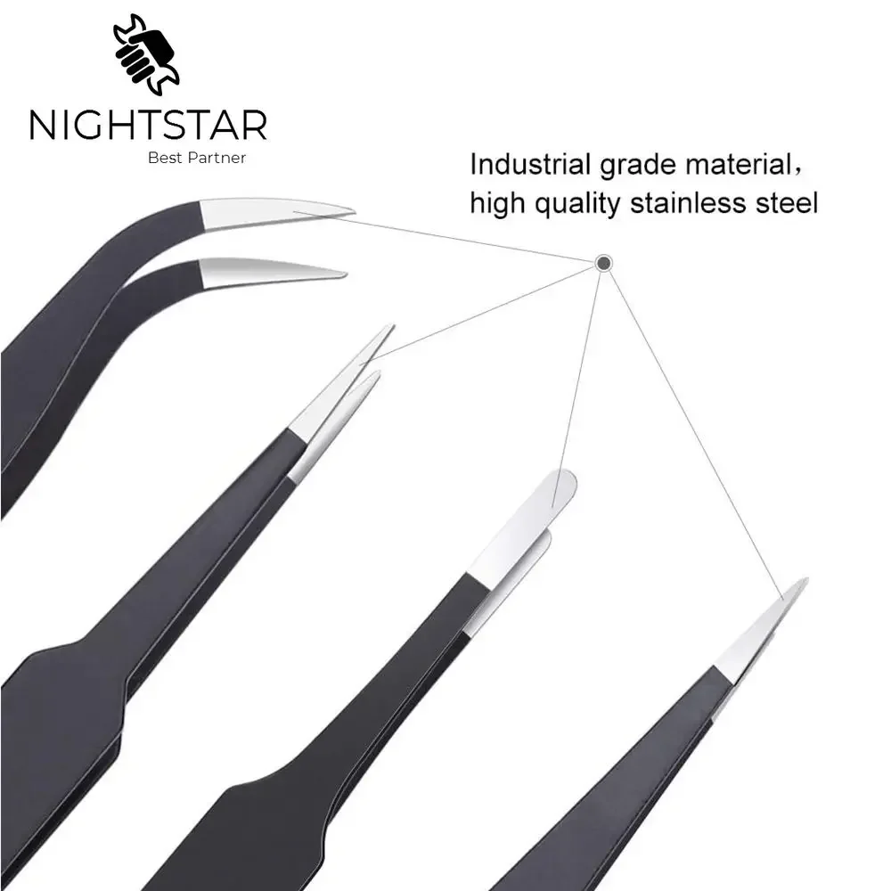 Anti-static Precision Tweezers Set Stainless Steel ESD Tweezers Electronic Repair Soldering Iron Tool for Beauty Eyelashes precision tweezers tweezer tool esd anti static tweezers soldering tweezers