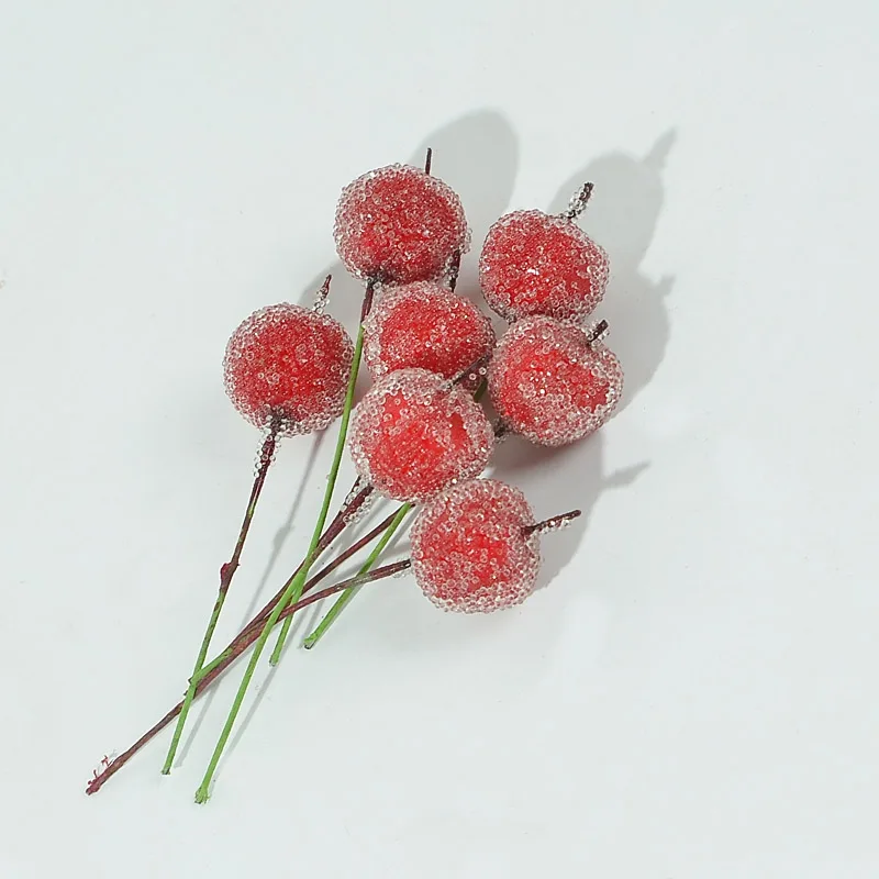10pcs 2cm Mini Artificial Fruit Glass Berries Apple Pomegranate Bouquet Stamen Christmas Decorative Scrapbooking Gift Box Craft artificial fruits and vegetables