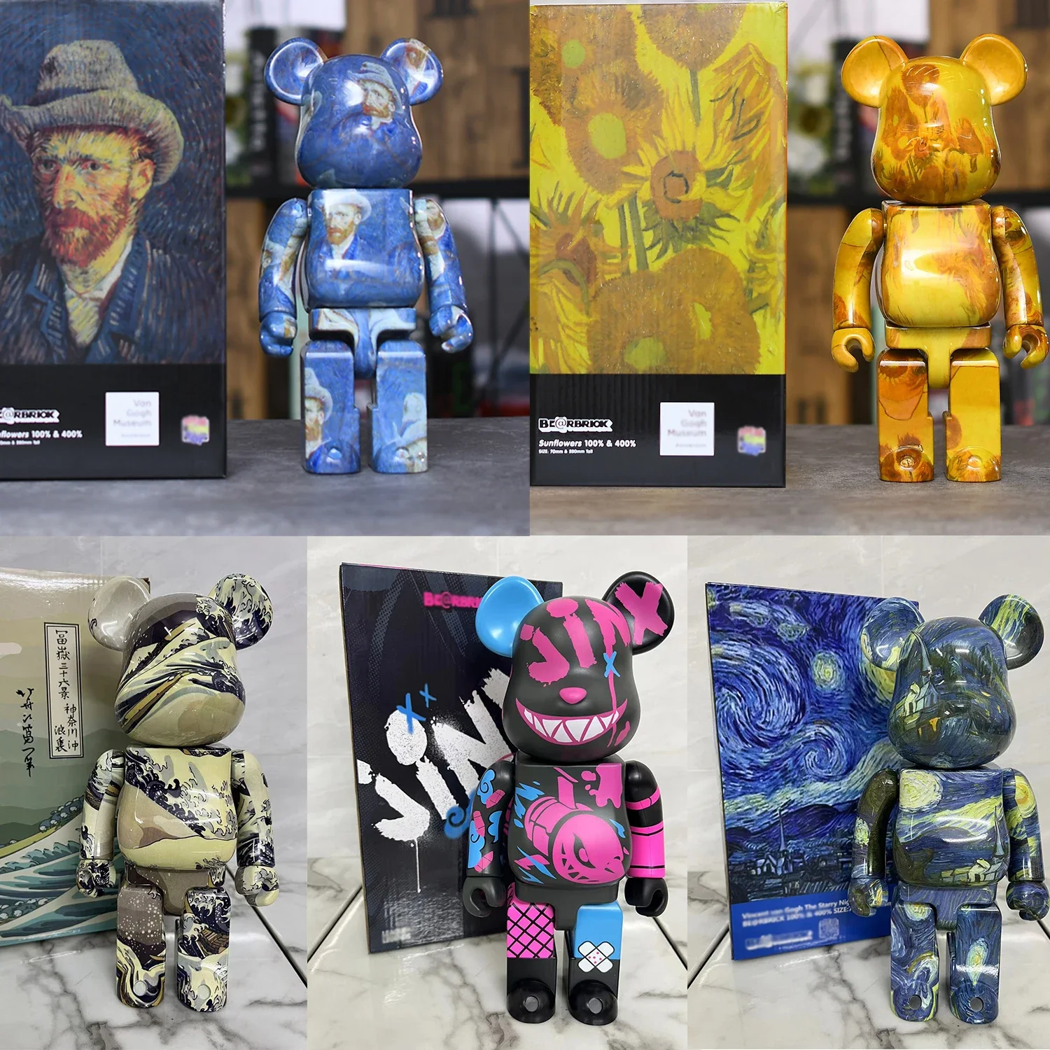 

Bearbricks 400 Figure Bearbricks Painted Medicom 28cm Van Goghes BearBricks Daft Punks 2G Figurine Moon Blue Display Case Box