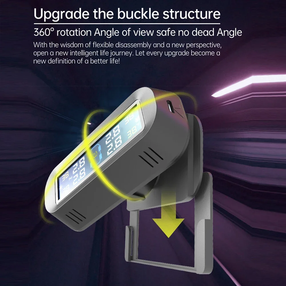 Car Tire Pressure Monitor Smart TPMS 4 External Sensors Display Solar Intelligent Tyre Pressure Temperature Warning