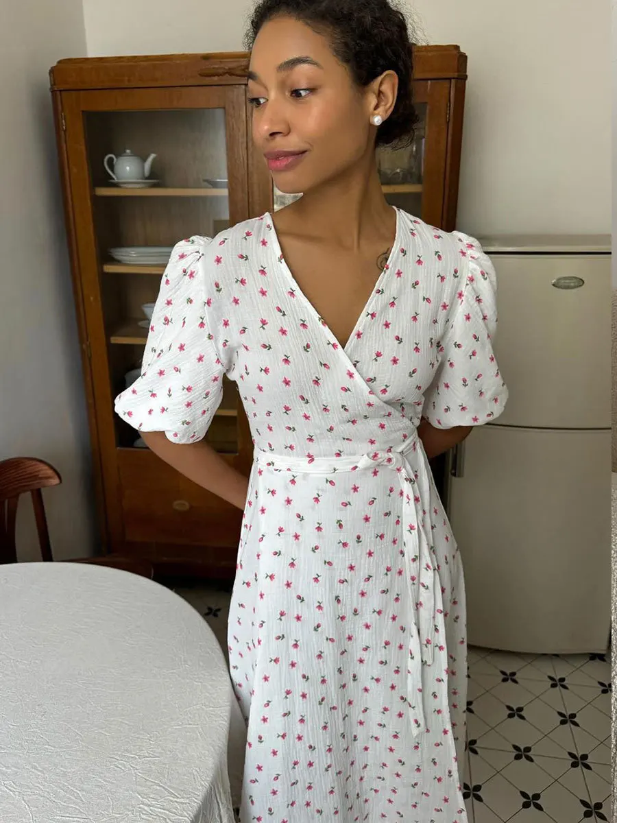 Women's Loose Fit Cotton Blend Maxi Dress with V-Neck & Short Sleeves Sdfe5b6cc8a3f4989ab8460ee6b06047fe