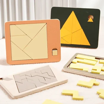 Wooden Tangram Board Puzzle Game Montessori Shape Puzzle Sorting Games Toy Colorful Tangram Educational Pattern Toy For Children 1