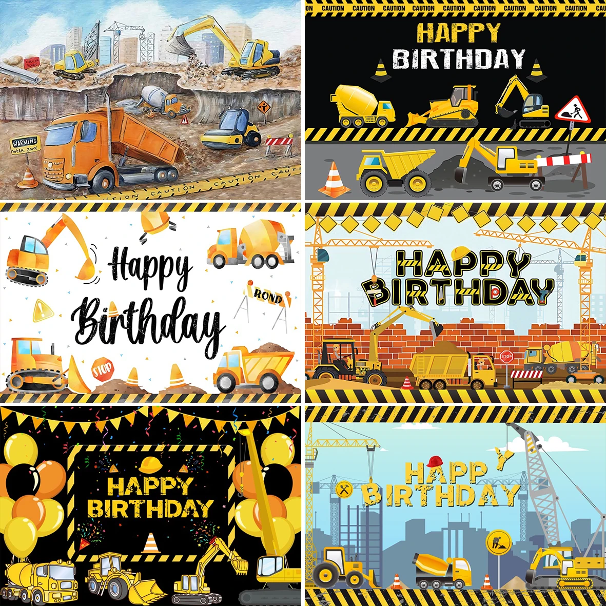 Laeacco Excavator Truck Photo Backdrops Boy Birthday Construction Background Party Decor Photography Prop Photocall Photo Studio photo backdrop