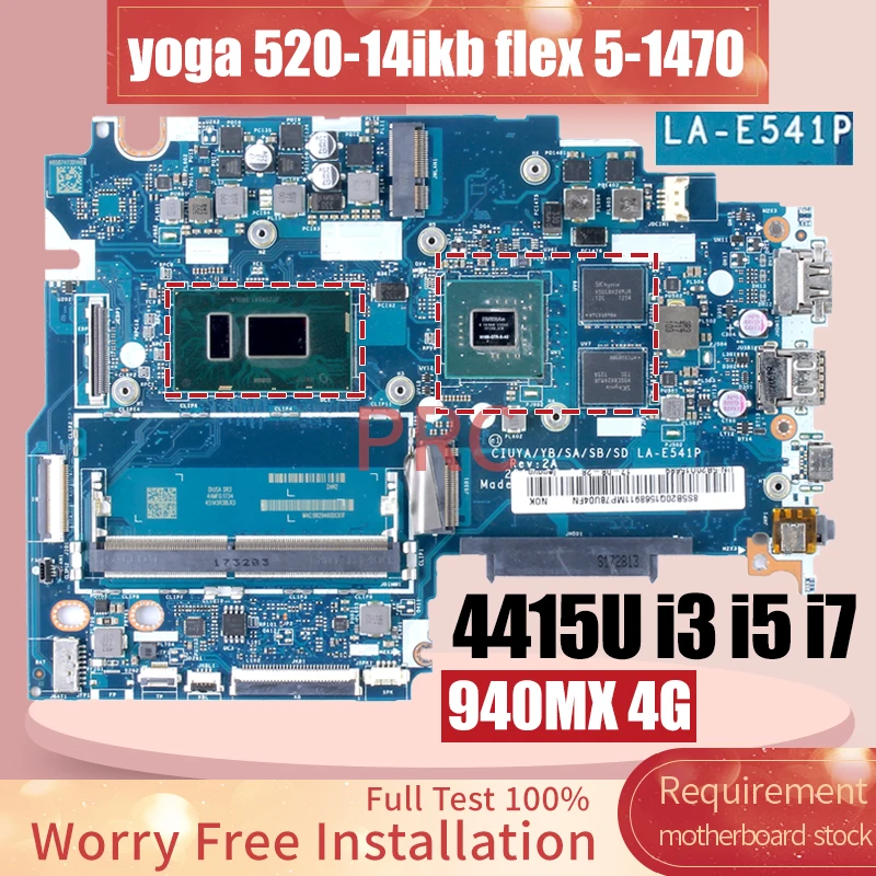 Placa-mãe Portátil para Lenovo Yoga 52014ikb Flex 5-1470 La-e541p 4415u i3 i5 i7 8ª Geração 5b20q15697 Mainboard