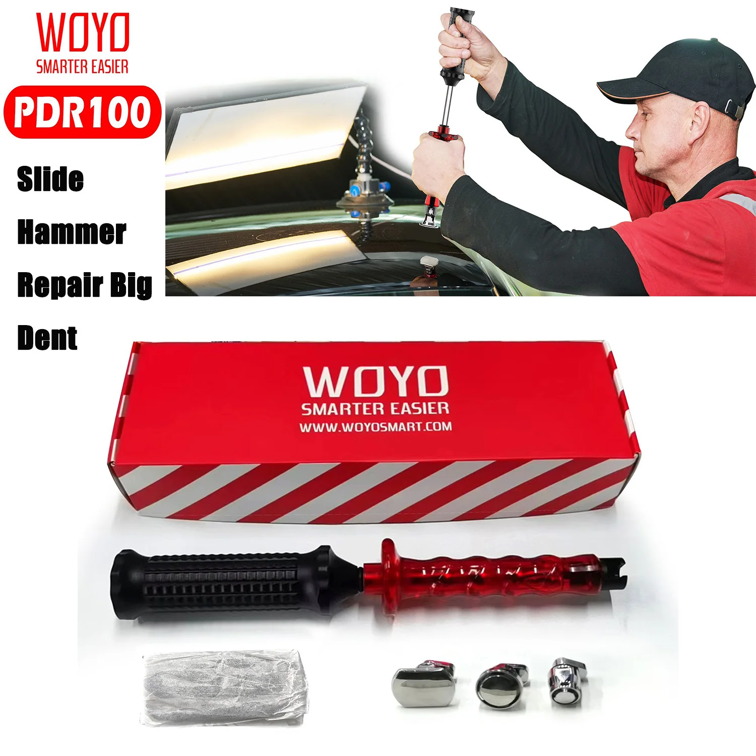 

WOYO PDR100 Slide Hammer Big Dent Puller Automotive Body Surface Dent Repair Tools Paintless Cold Glue Dent Repair Pulling Kit