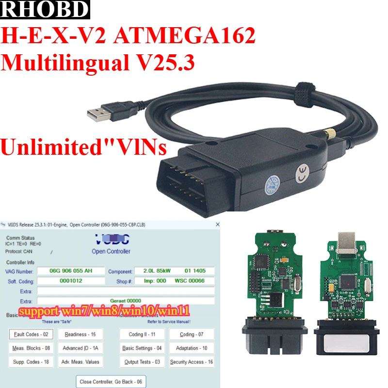 NEW ODB2 HEX ATMEGA162 V2 Interface For VAG VCDSCAN COM 25.3 FOR VW for ...