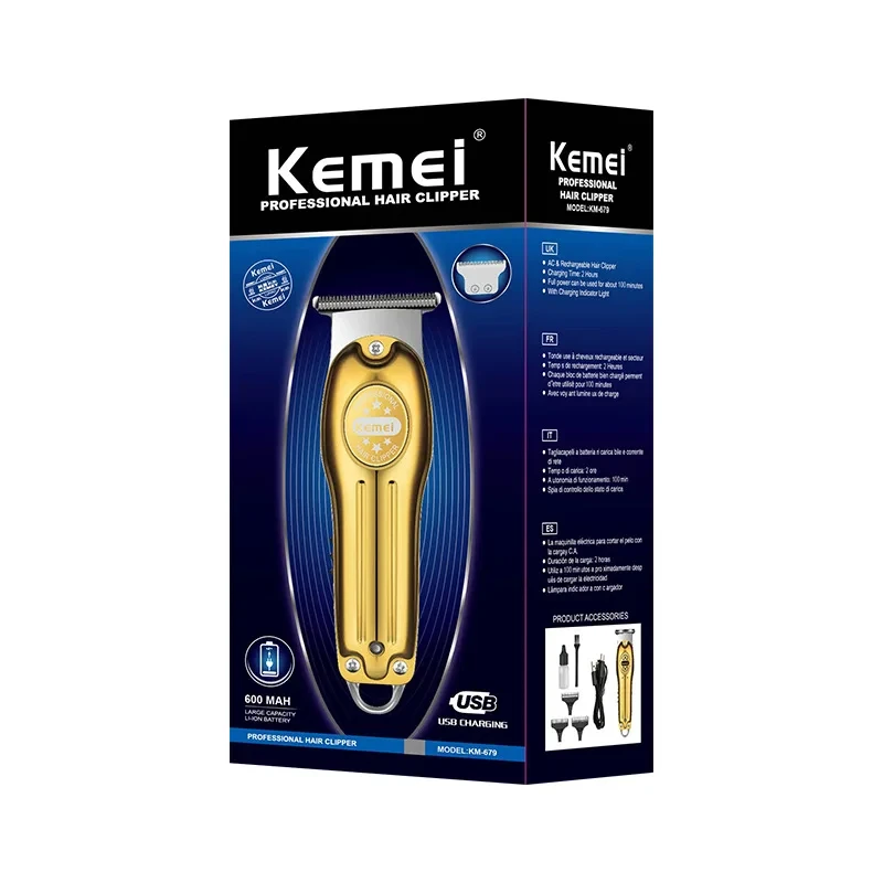 Wholesale Electric Gold Silver Color Trimmer Kemei KM-679 USB Charging Mini LCD Light Carving Scissors Hair Clipper_voghion.com