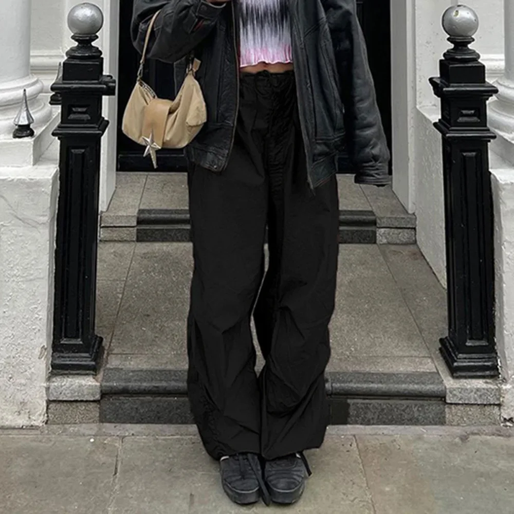 2024 women's new pants with large pockets and drawstring, fashionable low waisted wide leg casual pants streetwear women YBF23-3