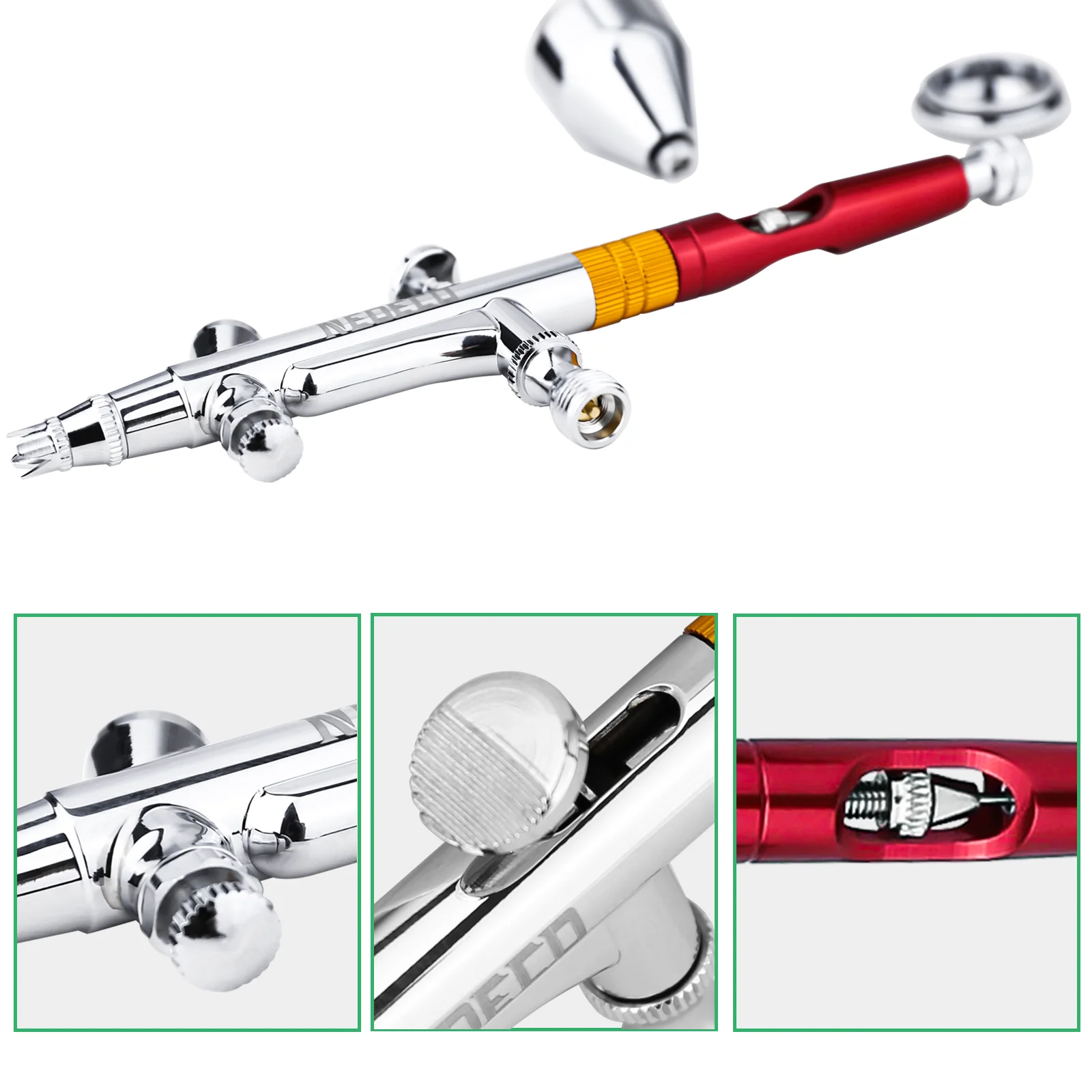 NEOECO NCT-208K Dual Action Airbrush 9cc 1/3 oz Fluid Cups with 20cc 40cc cups Crown caps Air brush kit Gravity Feed Set 4