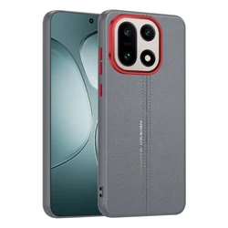Luxury Leather Frosted Shockproof Bumper Case with Metal Lens Frame for OnePlus 15 (GRAY)