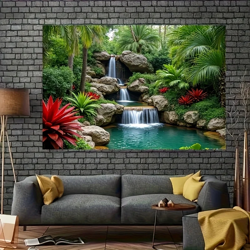 1 Stück tropisches Wasserfall-Hintergrundbanner – Eine lebendige Fotowanddekoration mit üppigen grünen Pflanzen – Detail 1