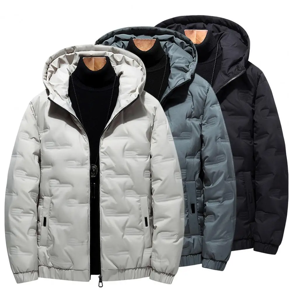 Winter Men's Jacket Thicken Cotton Padded Solid Color Coldproof Zipper