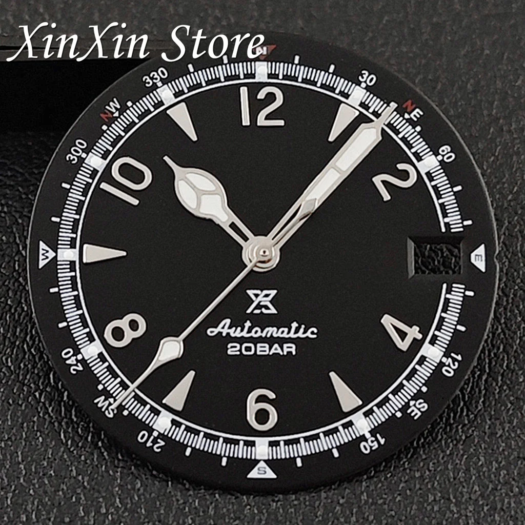 Green Luminous Retro Matte Watch Dial with Hands, 28.5mm