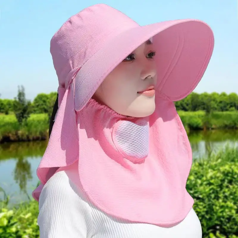 

Summer women's new large brimmed mask shawl hat breathable mesh sun protection hat outdoor UV protection sun hat
