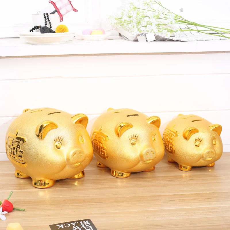 

Ceramic Coin Money Box Adult Children Secret Cute Ornament Golden Pig Piggy Bank Toy for Papper Money Living Room Home Decor