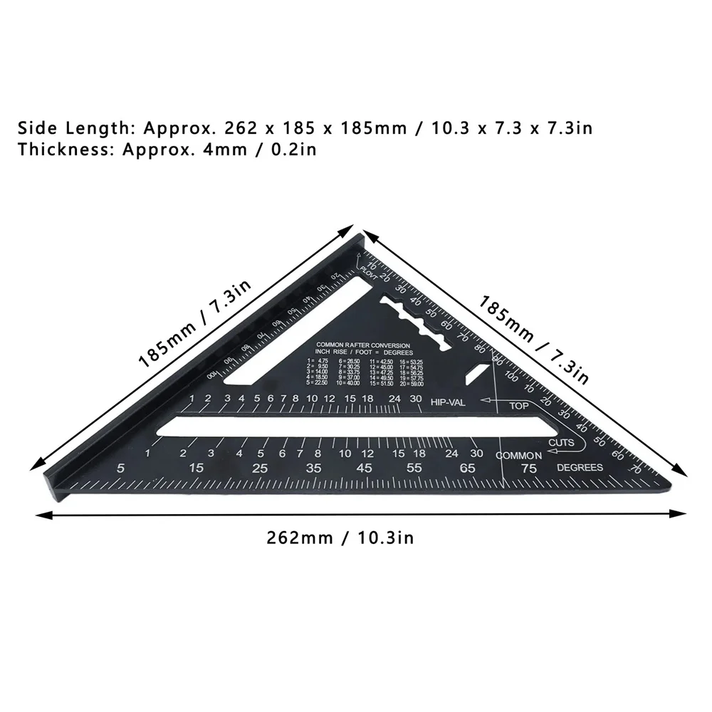 New 7Inch Triangle Ruler Measurement Tool Aluminium Alloy Carpenter Tools Inch Metric Angle Ruler Speed Square Woodworking Tools