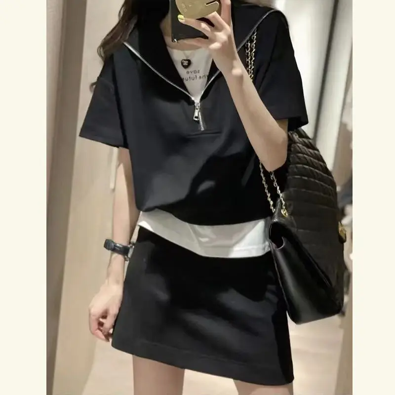 Summer Outfits 2023 New Arrival Fashion Casual Sportswear Hooded Short Sleeved High Waist Skirt Two-piece Set for Women
