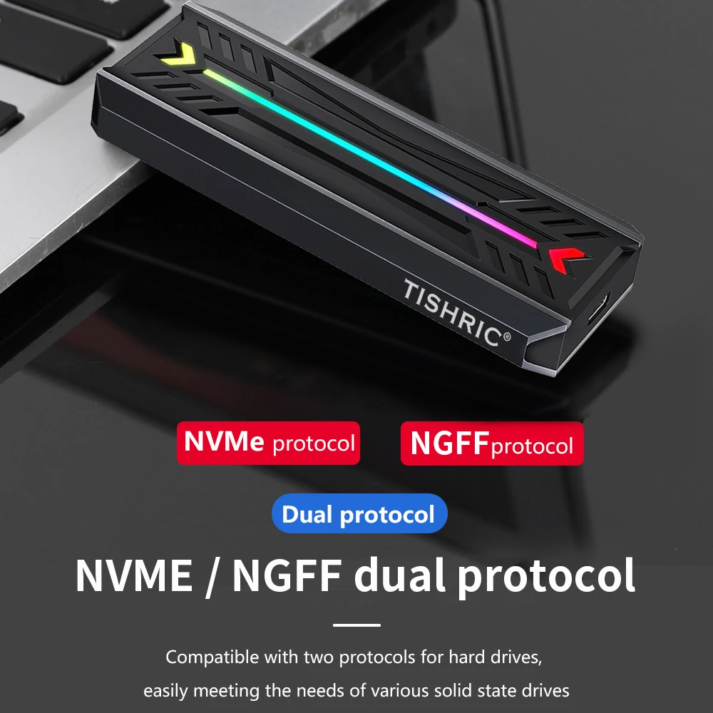 티쉬릭 2230 2242 2260 2280 SSD NVME M.2 하드 드라이브 엔클로저 알루미늄 M2 듀얼 프로토콜 USB3.1 타입 C NGFF NVME 케이스 5/10Gbps