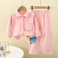 Pyjama d'Automne pour Garçon et Fille, Vêtements de Maison Décontractés à Carreaux, Chemise à Revers à Manches sulfavec Pantalon, Ensembles de Vêtements de Nuit pour Jeunes 3